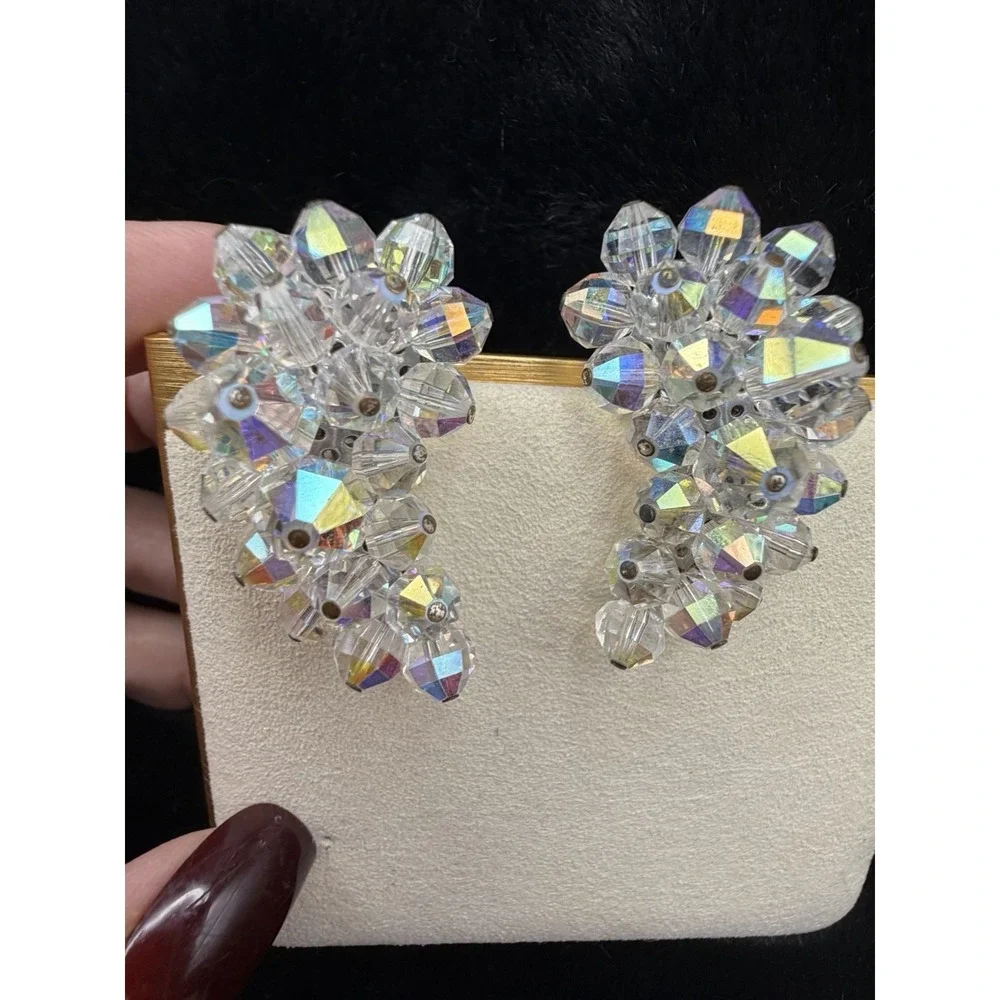 Vintage Signed Laguna Crystal Clip On Earrings‎ Ear Climbers